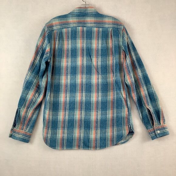 GAP Men’s Medium Shirt Blue Pink Plaid Long Sleeve Button Up Cotton Flannel - Picture 3 of 13